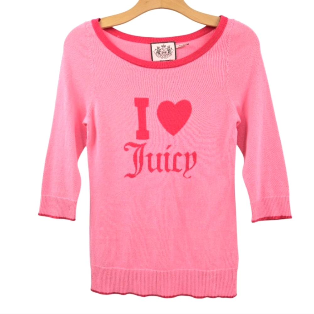 Juicy Couture Y2K Sweater Pink Spell Out Cotton Cashmere